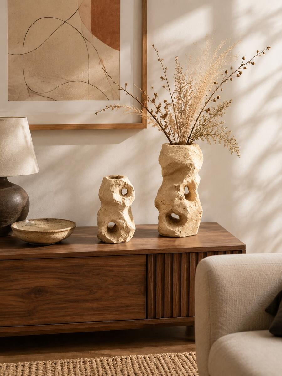 1pc Faux Jade Resin Vase, Asymmetrical Hollow Abstract Sculpture, Textured Dried Flower Vase, Suitable For Living Room, Shelf, Entryway And Tabletop Decoration, Modern Organic Home Decor, Housewarming Gift - Multiple Styles - View 1