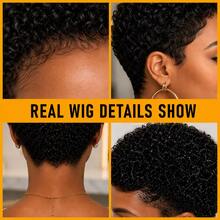 Wear And Go Glue-Free Short Pixie Cut Human Hair Wig, 5 Seconds Quick Wear, Short Bob Curly Hair With Bangs, 150% Density, Natural Black, Breathable Cap, Fully Machine Woven Without Lace, Suitable For Beginners - Natural Black - View 6