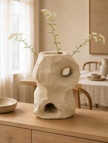 Abstract Sculptural Vase, Textured Irregular Flower Vase, Wabi Sabi Modern Home Decor, Decorative Vase For Dried Flowers, Living Room, Entryway, Shelf, Coffee Table & Dining Table - 1PC - View 3