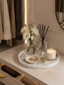 1pc Round White Marble Pattern Storage Tray With Raised Edges, Elegant Decorative Organizer For Perfume, Candles, Jewelry And Skincare, Suitable For Vanity, Dressing Table, Bathroom Counter, Entryway Table Or Coffee Table | Vanity Tray, Jewelry Tray, Home Decor, Gift - Multiple Styles - View 1