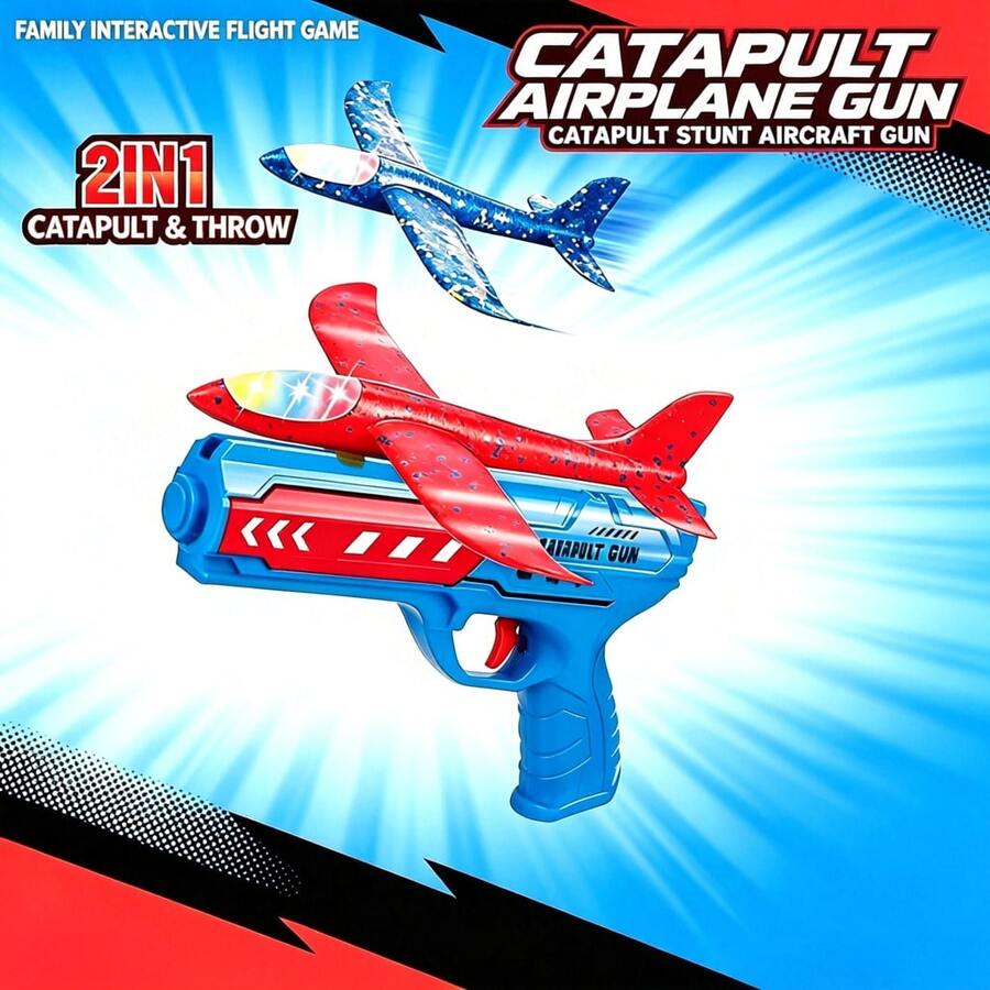 1pc-Ejection Foam Airplane Toy Gun 2-In-1 Launcher Foam Glider Outdoor Play Fun One-Click Launch Interactive Flight Prop