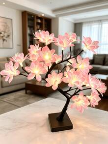 1PC Pink Fiber Optic Flower Tree Lamp, 24 Lights, 60CM Height, USB + 3 AA Batteries Dual Power, Warm White Fiber Optic Flower Desktop LED Tree Light, Spring Valentine's Day Easter Bedroom Home Housewarming Atmosphere Decorative Ornament - Yellow - View 3