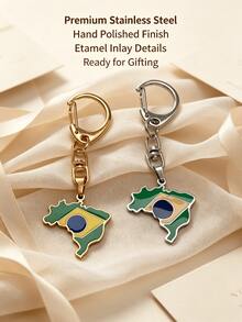Creative Regional Outline Enamel Keychain, Stainless Steel Polished Craftsmanship, Exquisite Drip Oil Coloring, Rotatable Secure Hook, Versatile Backpack Charm, Niche Commemorative Accessory, Daily Gift Item, Baby Pendant, Wallet Accessory - 0389 - View 1