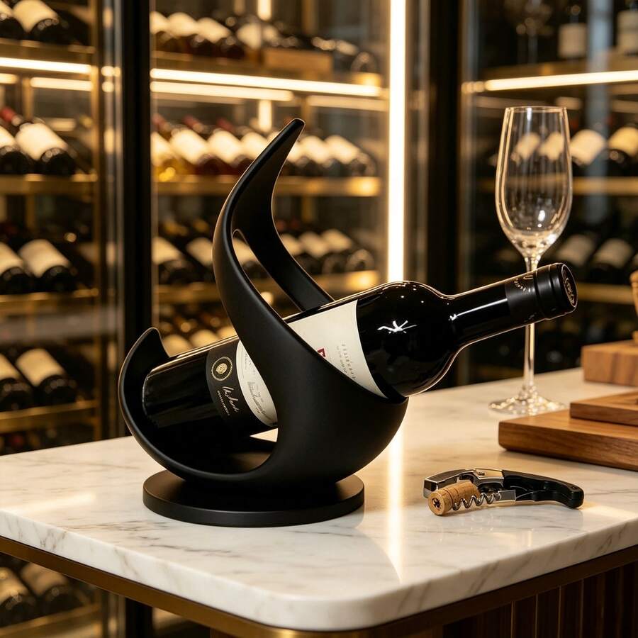 3D Printed Irregular Wine Rack, Smooth Curved Design, Sturdy Support For Standard Wine Bottles. Matte Black Surface, Delicate Texture. Circular Base Enhances Placement Stability. Suitable For Dining Table, Wine Cabinet, Bar Counter. Fits Home Display, Store Exhibition, Gift Giving. Modern Minimalist Appearance, Matches Various Home Decor Styles - Multicolor - View 1