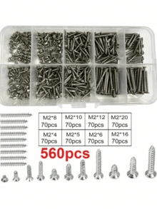 560pcs Self-Tapping Screw Set With Convenient Storage Box, Multiple Sizes And Styles - Includes Screwdriver And Flat Head, For Wood Repair And Electrical Assembly - A - View 11