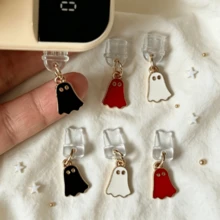 3/1pc Cartoon Ghost Phone Dust Plug Pendant, Halloween Atmosphere Drip Oil Alloy Ghost Charm, Transparent Soft Silicone Dust Plug, Prevent Port Dust, Unique Niche Phone Decoration Accessory, Fun Holiday Gift - Multicolor - View 2