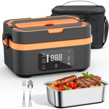 Insulated Lunch Box, Heated Bento Box, Portable Fast Heating Insulated Box, Stainless Steel Meal Box With Storage Bag, With Timer Heating Function, With Digital Display Rechargeable Food Warmer, Suitable For Office, Kitchen, Travel, Home, School, Car, Truck And Outdoor Use - Multicolor - View 12