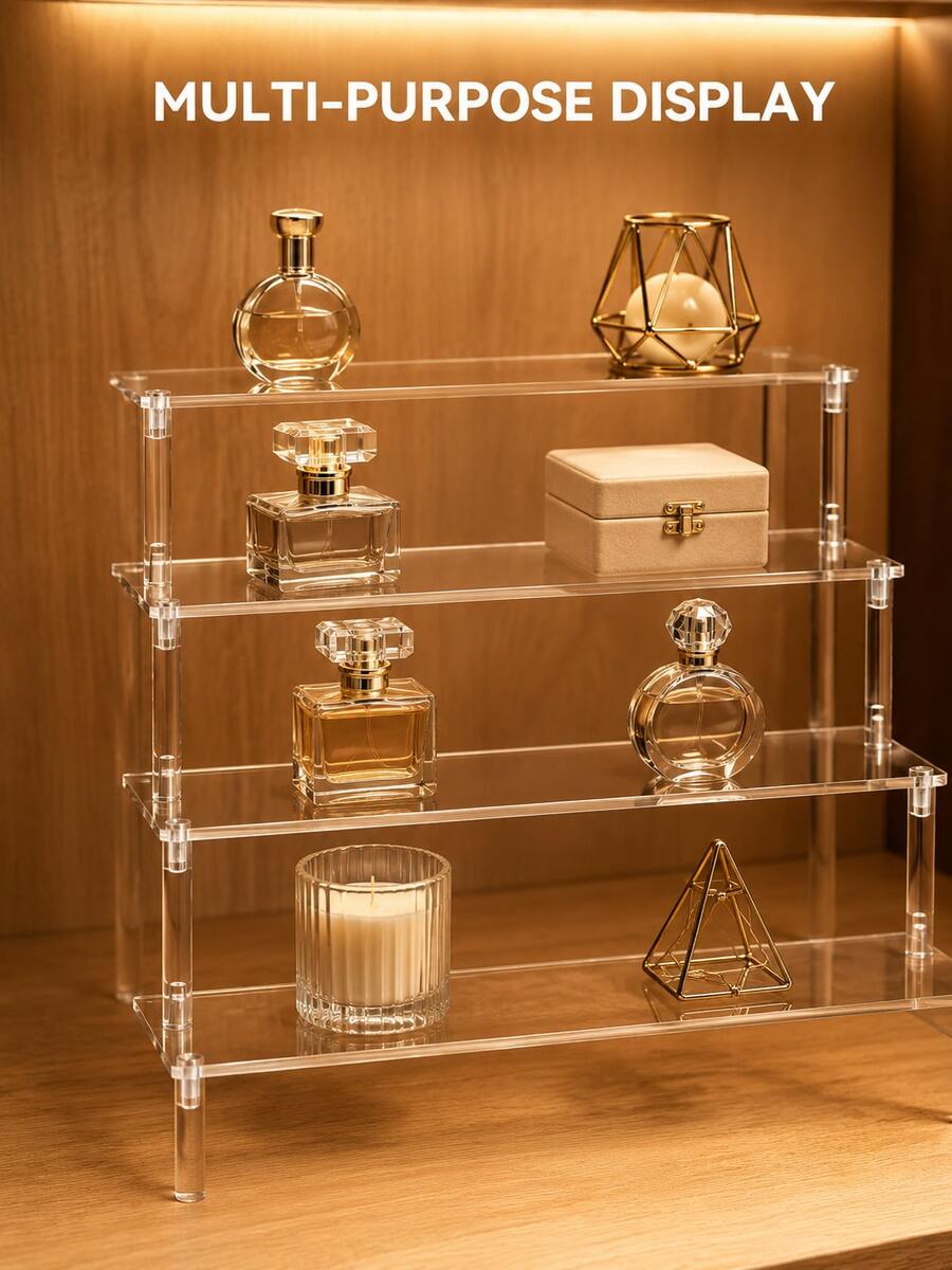 1pc 11.8in Large Capacity Multi-Function Acrylic Cosmetic Display Stand, Cosmetic Storage Box, Large Capacity Multi-Layer Modern Minimalist Black Storage Rack, Suitable For Storing Perfume, Jewelry, Lipstick And Cosmetics, Skincare Storage Rack, Can Also Be Used As Party Wine Rack,