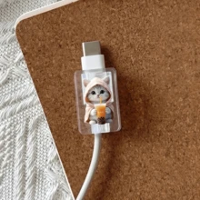 4件組適用於Apple iOS手機充電線固定夾保護套 數據線防斷可愛貓咪數據線保護套 數據線配件 - 藍粉衣奶茶貓組合 - 查看 4