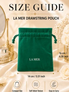 حقيبة سحب كلاسيكية من La Mer، مقاس 16*14 سم، من قماش المخمل، صغيرة، أنيقة، عملية، للتخزين، مناسبة لتخزين مستحضرات التجميل وفرش المكياج - حقيبة برباط - أخضر - مشاهدة 12