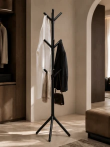 1pc Black & White Modular Tree-Shaped Standing Coat Rack, Easy Assembly Vertical Garment Rack, Triangular Stable Base, Multi-Prong Hook Design, Suitable For Bedroom, Entryway, Strong Load-Bearing, Can Store Coats, Bags, Hats, Minimalist Multi-Functional, Space-Saving, Practical Home Storage - Multicolor 2 - View 4
