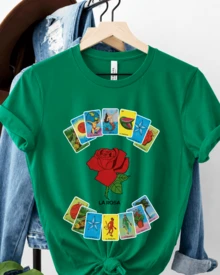 Camiseta de algodón con estampado lotería mexicana casual de moda para mujer - Verde - Ver 1