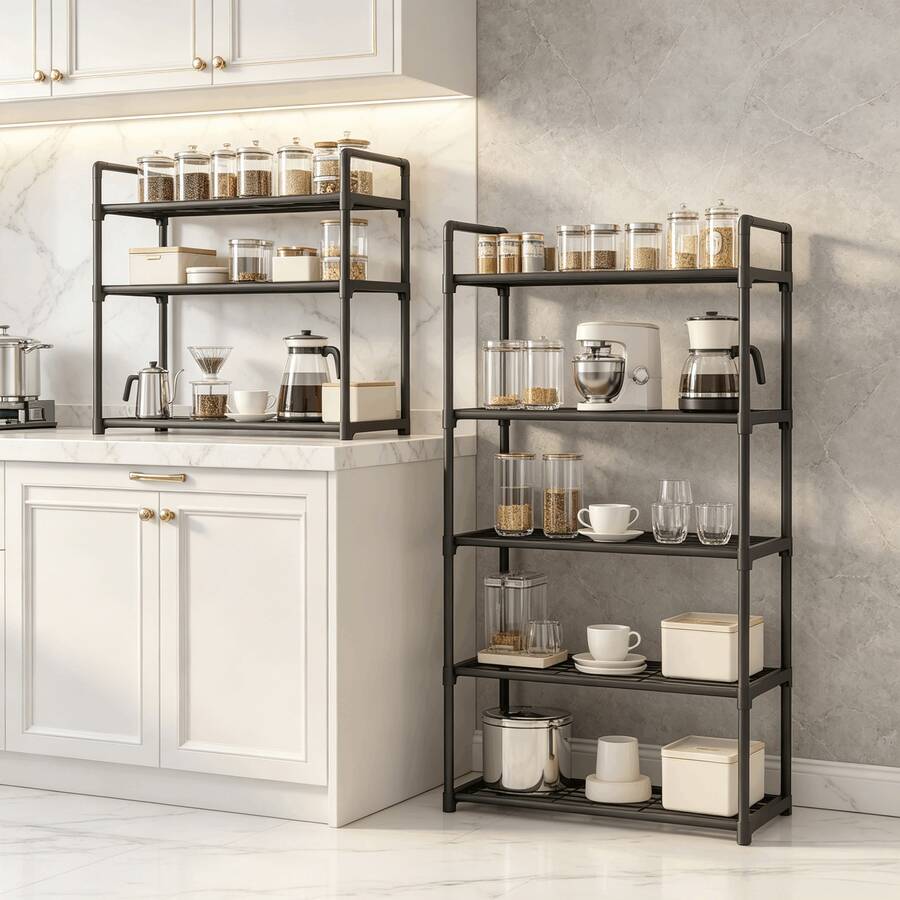 Multifunctional Kitchen Storage Rack, Microwave Oven Countertop Organizer, Thickened Steel Tube Sturdy Load-Bearing, Hollow Ventilation & Drainage Design, With Handrail For Easy Access, Minimalist Multi-Layer Storage Shelf, Oven Cookware & Seasoning Bottle Organizer, Home Kitchen Countertop Storage Rack - Multicolor - View 1