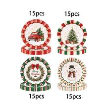 5pcs/20pcs/60pcsChristmas Party Paper Plates Featuring Designs Of Red And Green Christmas Trees, Cars, Snowmen, And Wreaths; Available In 7-Inch And 9-Inch Sizes; Suitable For Christmas Parties, New Year's Celebrations, And Winter Family Gatherings. - View 10