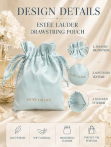 Estée Lauder 雅詩蘭黛抽繩布袋(有字版)15×11cm,絲滑緞面材質,小巧、精緻、便捷、收納,適合收納化妝品、化妝刷 - 抽繩布袋(有字版) - 查看 7