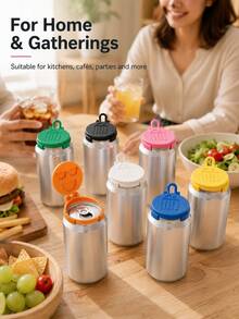 PLA Beverage Can Lid With Flip Cover, Dust And Insect Proof Cover, Suitable For Soda Water And Narrow Mouth Beer Cans, Multiple Colors Available, Picnic, Travel And Home Party Camping Accessory (Not For Food Contact) - Multicolor - View 2