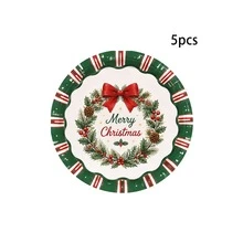 5pcs/20pcs/60pcsChristmas Party Paper Plates Featuring Designs Of Red And Green Christmas Trees, Cars, Snowmen, And Wreaths; Available In 7-Inch And 9-Inch Sizes; Suitable For Christmas Parties, New Year's Celebrations, And Winter Family Gatherings. - View 15