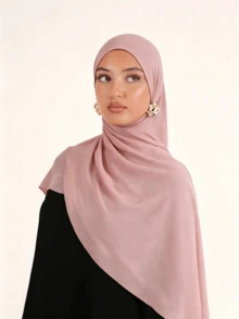 1pc Solid Color Basic Headscarf, Middle Eastern Style, Breathable Chiffon Fabric, Lightweight And Comfortable, Suitable For Long-Term Wear, Suitable For All Seasons - Pink - View 3