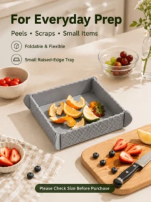 1pc Foldable Silicone Cutting Board Mat With Magnetic Food Prep Tray, High-Edge Design Suitable For Fruits, Vegetables, Outdoor Camping And Kitchen Use - Foldable - View 8