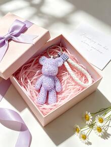 1pc DIY Rhinestone Bear Keychain Kit,Sparkly Bead Art Pendant With White Wrist Lanyard, Rhinestone Tray And Dotting Pen, Handmade Bag Charm Accessory For Craft Projects, Key Ring Decoration, Birthday Gift, Party Favor And Holiday Gift - Diamond DIY Kit - View 5
