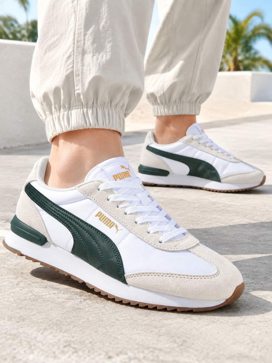 Puma R78 男女款運動休閒鞋 尼龍復古輕量舒適緩震透氣休閒鞋 399250 - 彪馬白-松木綠-白色 - 查看 1