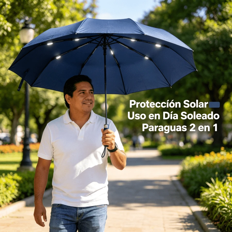 Automatic Folding Umbrella With Built-In LED Flashlight, Windproof And Waterproof, Portable For Travel And Daily Use, Ideal Gift For Men And Women - Navy Blue - View 1