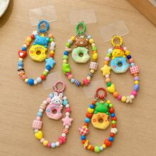 1 Set Of 5 Cute Cartoon Bear & Rabbit Donut Beaded Keychains, Colorful Candy Bead Bracelet Key Rings, Adorable Bag Charms, Best Friend Matching Keychain Gifts, Suitable For Girls - Animal Donuts - View 12