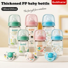 3PCS 0-36 Months 180ml+260ml Baby Bottle Set, Nipple + Bottle 3-Piece Set, Bottle With Measurement Lines, Easy Grip Drinking Cup, Wide Neck Easy To Clean, PP Material, Cute Cartoon Print, Heat Resistant - Multicolor - View 3