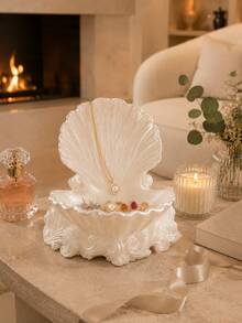 1pc French Pearl Shell Storage Tray, Luxury Jewelry & Cosmetics Organizer, Elegant Vanity Decor, Carved Shell Jewelry Storage Tray, Luxury Cosmetics & Jewelry Dual-Use Decorative Organizer, Vanity Storage, Bathroom Decor, Room Decor - Multicolor - View 1