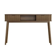 Mid-Century Console Style, Vintage Console With Drawers And Open Shelf, Modern Coffee Table/Desk, Suitable For Living Room, Entryway, And Hallway, Walnut Finish (Chairs Not Included) - Walnut - View 12