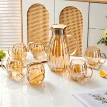 7‑Piece Drinkware Set, Including 1 Pitcher And 6 Cups. Featuring A Large‑Capacity Design With Transparent Texture And A Comfortable Grip. Suitable For Holding Fruit Juice And Tea. Practical And Attractive, Ideal For Home Use And Entertaining Guests. - Multicolor - View 1