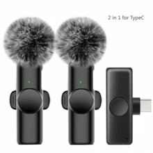 手機用無線領夾式麥克風，Type-C 介面，即插即用，2.4G 超低延遲，內建降噪晶片，適用影片錄製、採訪、播客、Vlog，50mAh 可充電電池 - 黑色 - 查看 2