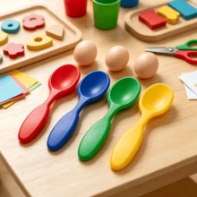 1 Set Balance Spoon Egg Carrier Prop Kit, Colorful Plastic Egg Spoon With Realistic Eggs, Balance & Focus Training Interactive Toy, Outdoor Team Building Fun Competition Equipment, Party Interactive Teaching Aid, Fun Challenge Activity Accessory - A - View 10