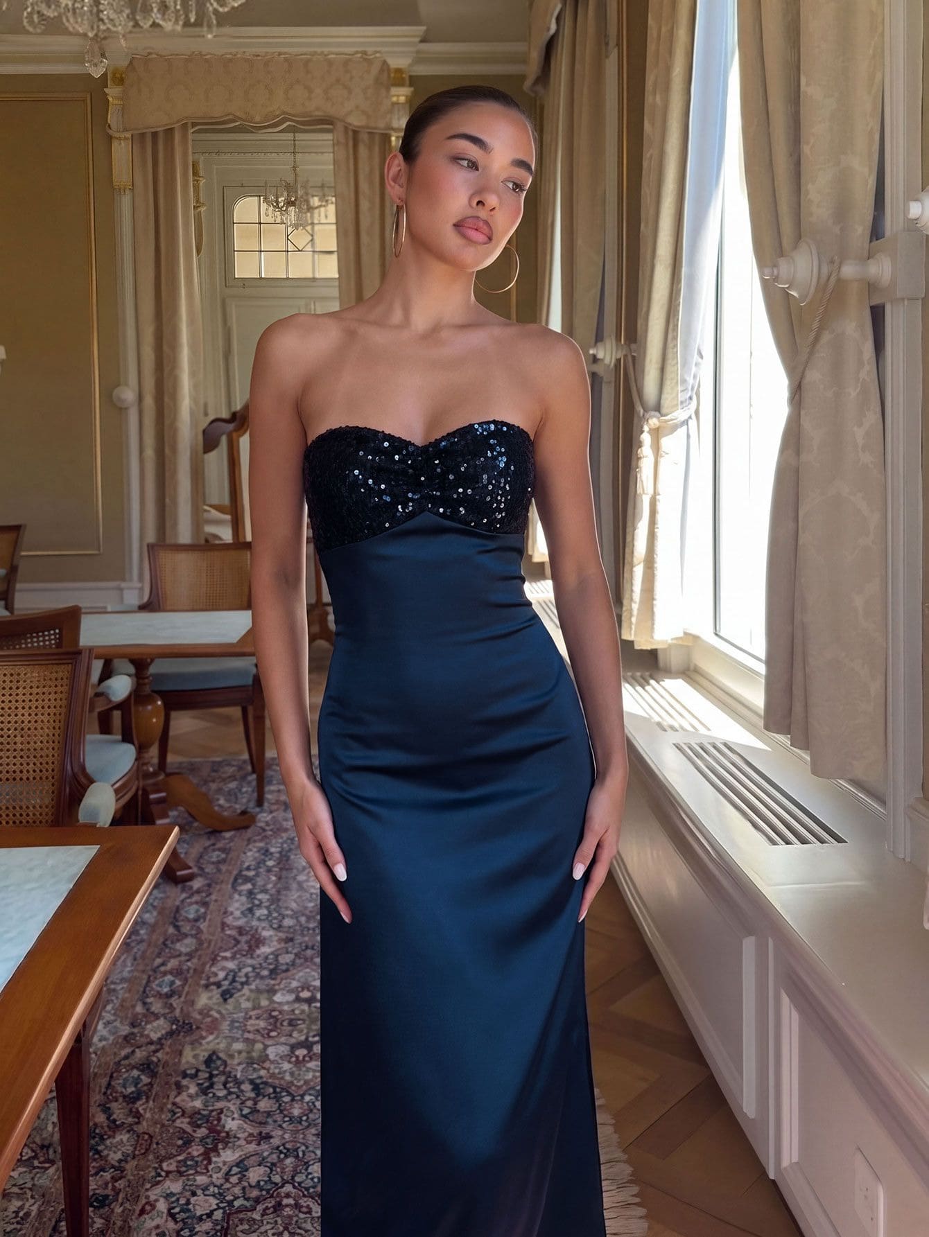Women's Wedding Guest Dress, Prom Dress, Evening Gown, Summer Dress, Basic Style, Elegant, Party, Romantic, Heavy Embellishment, Wedding Guest Fall - Navy Blue - View 1