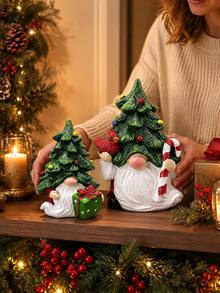 1pc Christmas Gnome Figurine, Cute Christmas Tree Gnome With Gift Box, Cardinal Bird Or Candy Cane, Christmas Decorations For Home, Tabletop Shelf Fireplace Mantel Decor, Holiday Gift - Christmas Tree Gnome - View 2