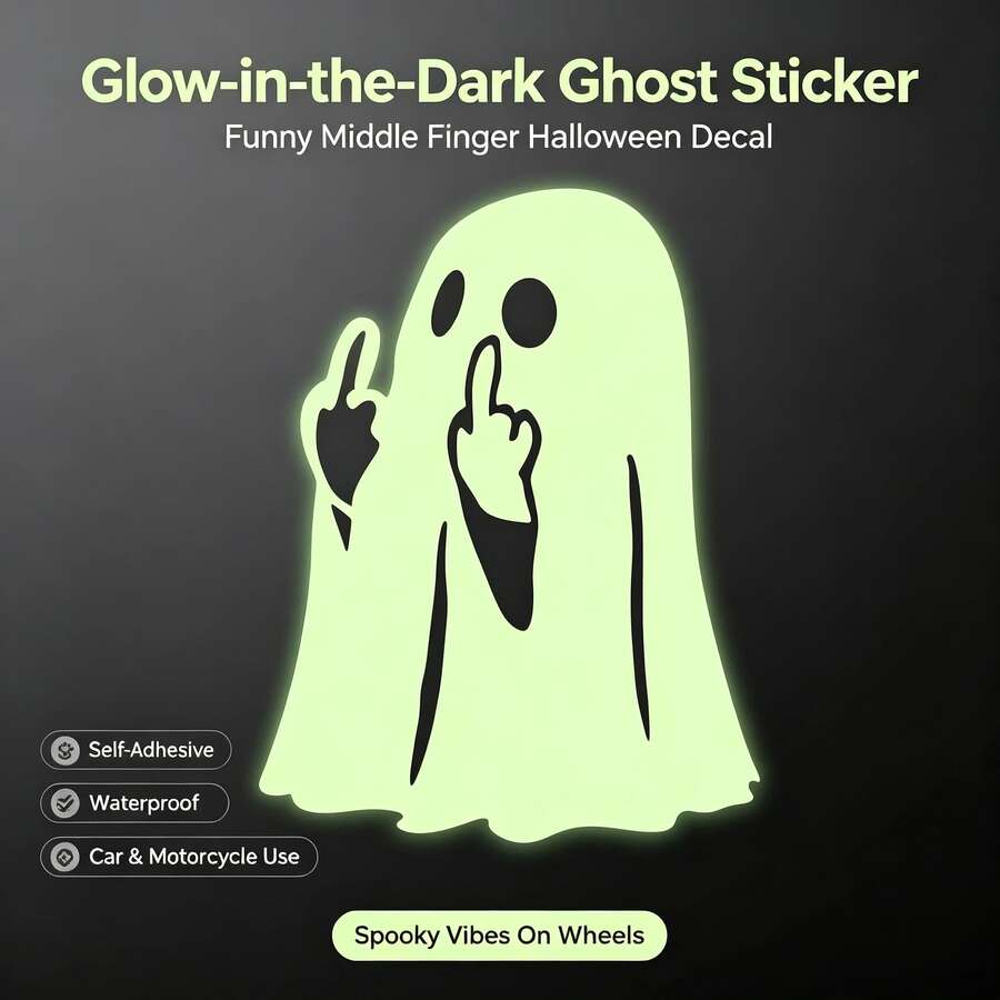 Funny Glow-In-The-Dark Ghost Disdain Gesture Car Sticker, Halloween Theme Decorative Decal For Car, Motorcycle, Electric Vehicle Modification - Car Exterior Decals - View 1