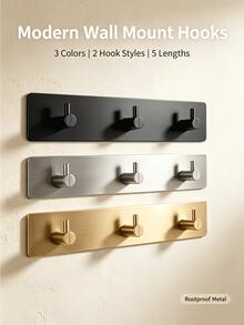 No-Drill Wall-Mounted Key Rack 2/3/4/5 Hooks With Adhesive Backing, No-Trace Installation, Key Storage Organizer Hook, Bathroom Wall Hook, Suitable For Entryway/Kitchen/Bathroom, Autumn Christmas Home Decor, Christmas Halloween - Multicolor - View 3