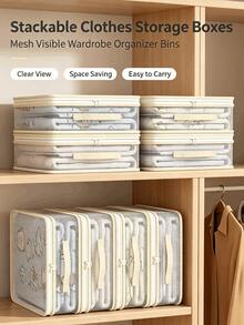 Breathable Mesh Clothing And Bedding Storage Bag Set, Portable Handle Design, Dust-Proof And Moisture-Proof Fabric, Transparent Mesh - Multicolor - View 2