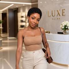 Wear And Go Glue-Free Short Pixie Cut Human Hair Wig, 5 Seconds Quick Wear, Short Bob Curly Hair With Bangs, 150% Density, Natural Black, Breathable Cap, Fully Machine Woven Without Lace, Suitable For Beginners - Natural Black - View 4