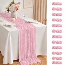 12 Pack Light Pink Cheesecloth Table Runner, Crinkle Gauze Table Runners With Soft Sheer Texture, Boho Rustic Table Decor For Wedding, Bridal Shower, Baby Shower, Birthday Party, Holiday Events, Farmhouse Dining And Home Decoration - Light Pink - View 1