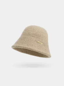 Topi Bucket Wanita Berbulu Lembut, Topi Bucket Warna Polos Hangat dan Lembut dengan Plakat Logam, Aksesori Kasual Sehari-hari - topi - View 10