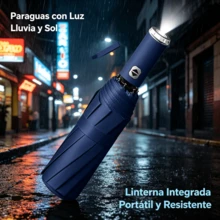 Automatic Folding Umbrella With Built-In LED Flashlight, Windproof And Waterproof, Portable For Travel And Daily Use, Ideal Gift For Men And Women - Navy Blue - View 8