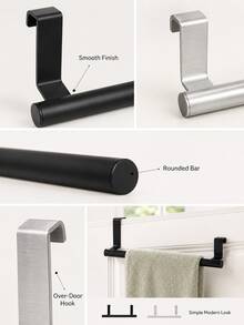 Basic Living 1pc Black Single Bar Towel Rack, Cabinet Door Back Hanging No-Drill Towel Bar - A - View 7