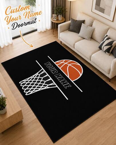 Customization Personalized Basketball Hoop Pattern Name  Area Rug Door Mats Outdoor Carpet Comfortable Home Decor Mat  Rubber Bottom Suitable Shopping Centers Game Room Living Rooms Bedrooms Offices Camping Daily Festivals Wedding Rug