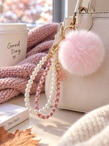 New Pink Sweet Cute Chain Pearl Fur Bag Charm, Can Be Used As Double Layer Bag Handle Chain, Multi-Function INS Fashion Girl Keychain, Designer Niche Style To Meet Different Occasion Needs, Bag Decoration, Suitable For Sisters, Friends, Daily Use, Gift Giving - Multicolor - View 7