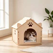 Rumah Kucing Kayu Solid Sepanjang Musim, Berventilasi dan Nyaman, Tempat Persembunyian Aman untuk Kucing, Kelinci, Marmut, dan Meerkat - Satu-Ukuran - View 2