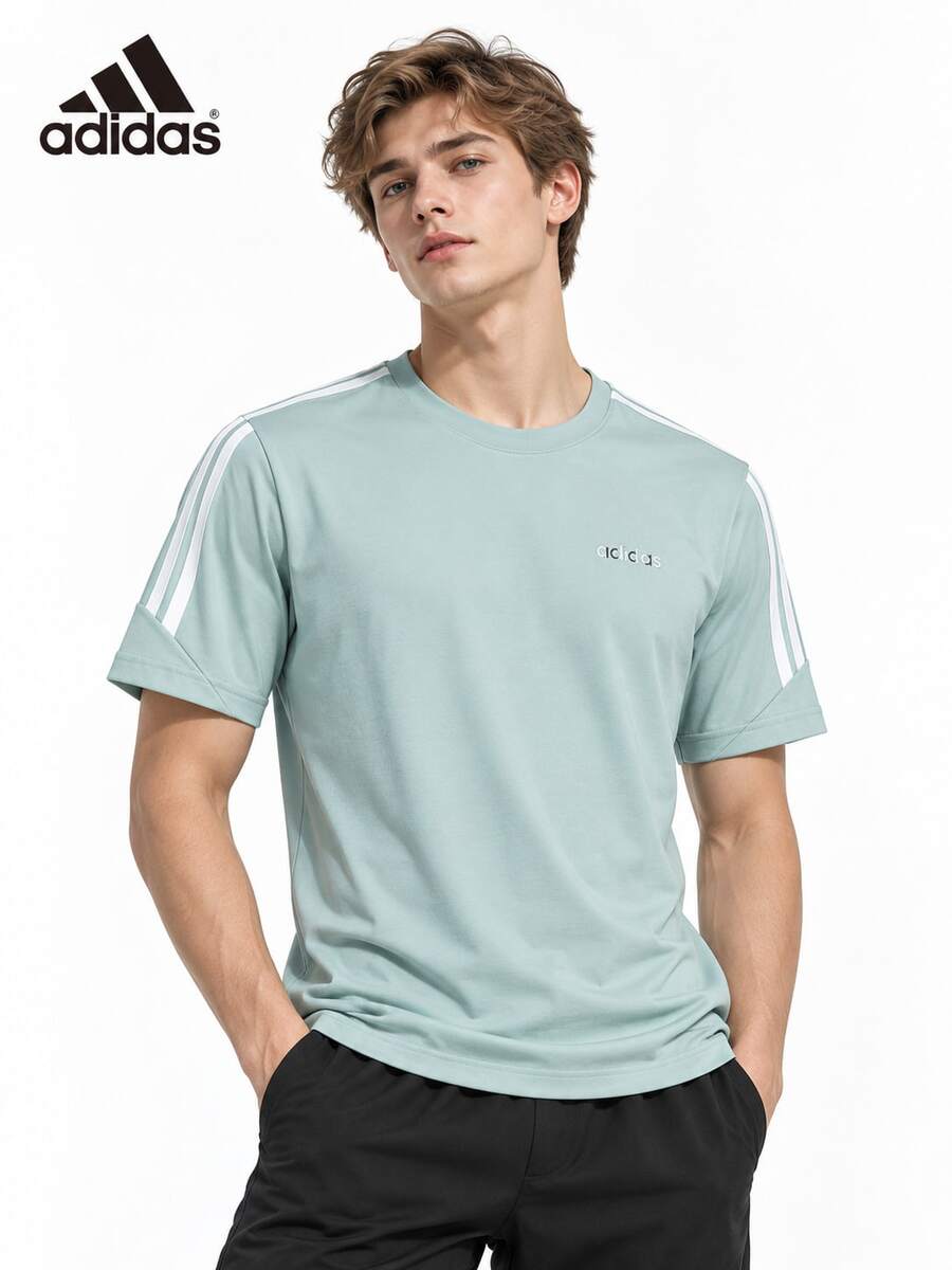Adidas 夏季涼感透氣寬鬆舒適圓領百搭男士短袖運動T卹 - 薄荷綠 - 查看 1