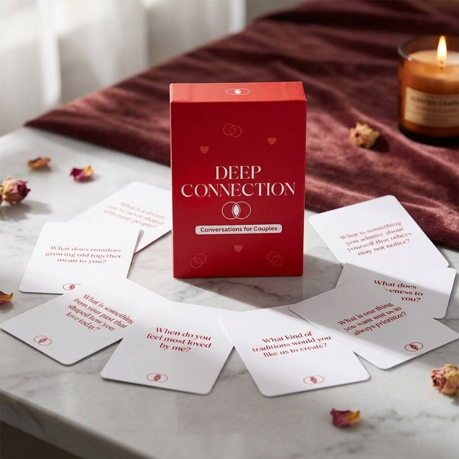 Deep Connection Couples Conversation Card Game, Meaningful Date Night Table Game, Perfect Christmas & Halloween Holiday Gift For Lovers, 55‑Question Relationship Deck For 2 Players, Enhance Or Couple Holiday Gathering - View 1