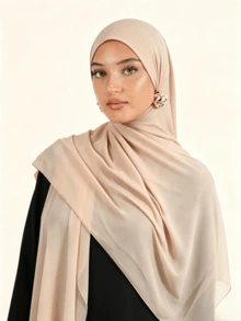 1pc Solid Color Basic Headscarf, Middle Eastern Style, Made Of Breathable Chiffon Fabric, Lightweight And Comfortable, Suitable For Long-Term Wear, Suitable For All Seasons - Champagne Nude - View 4