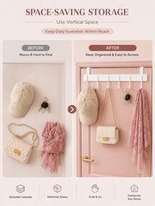 Over-The-Door Hook Rack, Multi-Function Storage Hooks, 6 Door Hooks For Hanging Clothes, Towels, Suitable For Bathroom, Kitchen Cabinet Doors, Max Thickness 2.2cm, Space Saving, Sturdy Hanger, Heavy Duty, Easy Mount, Christmas Gift - Multicolor - View 5